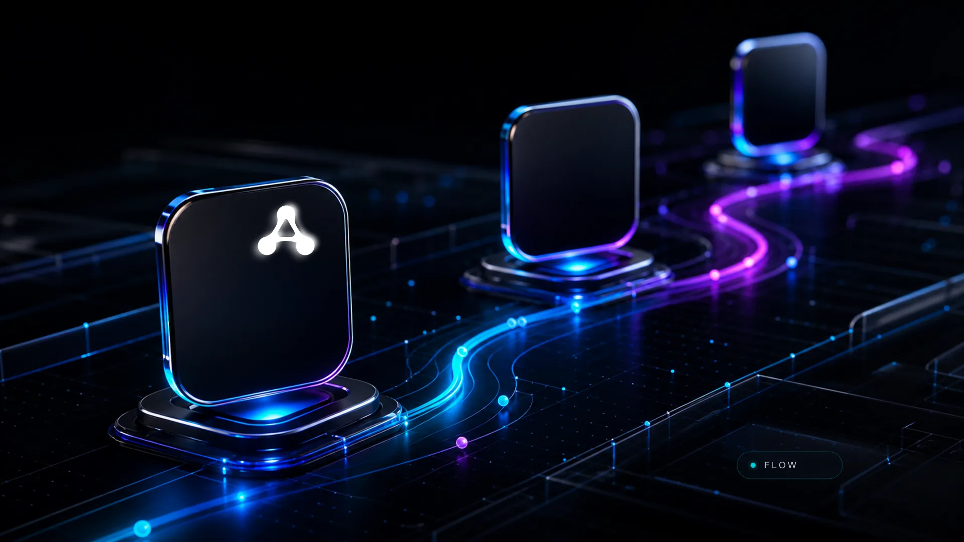 Tres nodos Spark conectados por un flujo cyan-púrpura — la tesis AIoT en acción